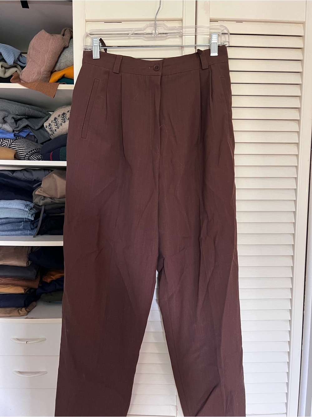 Vintage Women's Tailored High-Rise Trousers - Brown US 12